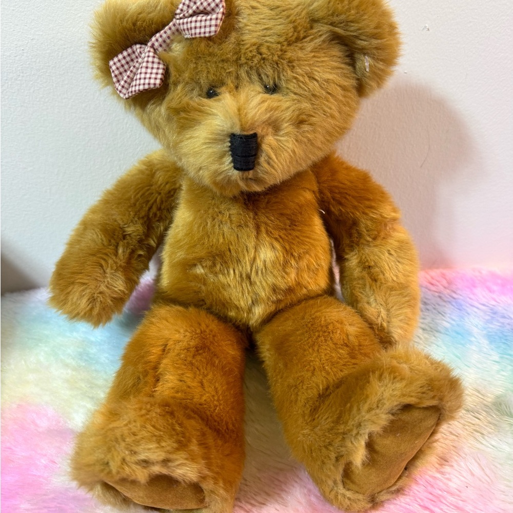 Mulberry Golden Brown Plush Teddy Bear with Gingham Bow